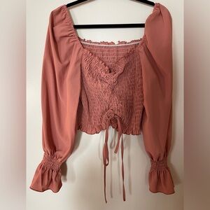 SHEIN Smocked Blouse in Dusty Pink